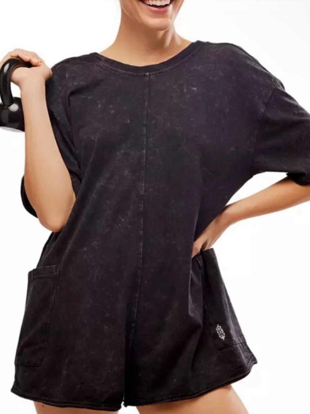 Free People Washed Black Short Sleeve Tunic